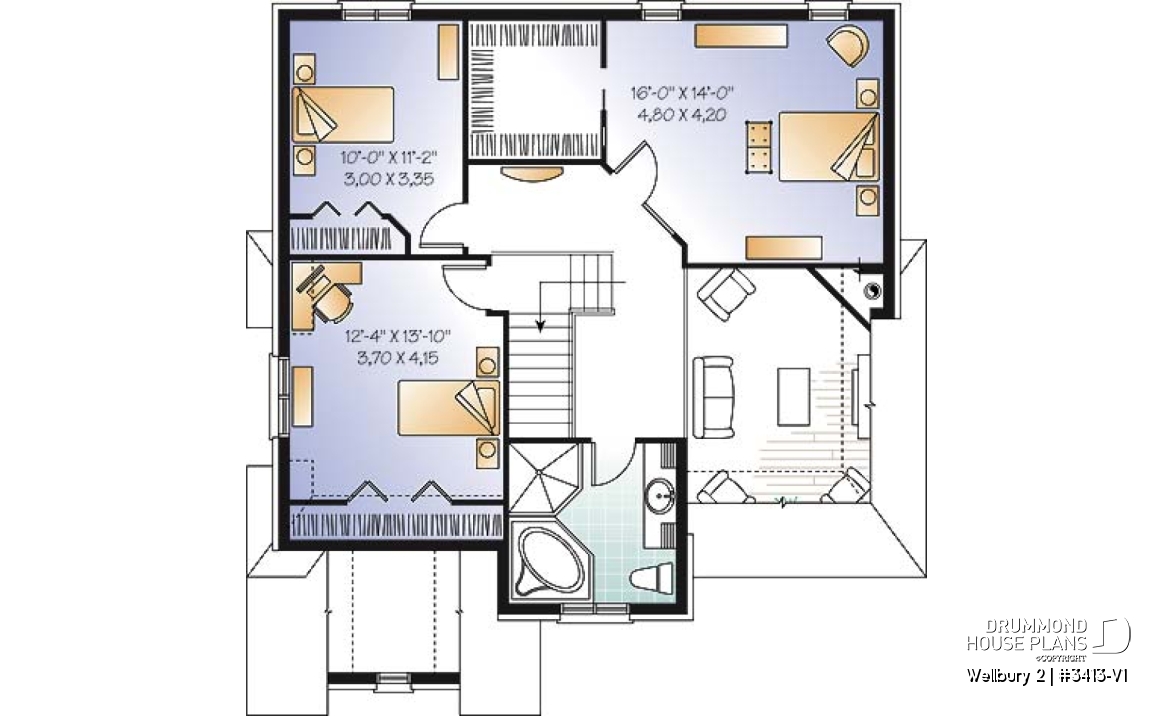2nd level - European style home design with 3 bedrooms, mezzanine and garage - Wellbury 2