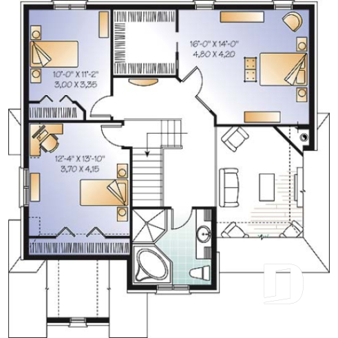 2nd level - European style home design with 3 bedrooms, mezzanine and garage - Wellbury 2