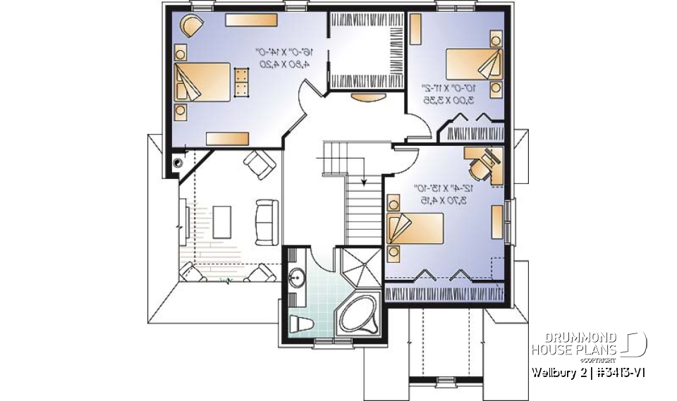 2nd level - European style home design with 3 bedrooms, mezzanine and garage - Wellbury 2