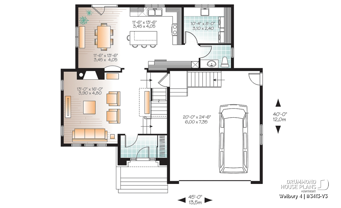 1st level - 4 bedroom house plan, master suite, large laundry room, great kitchen island, double garage - Wellbury 4