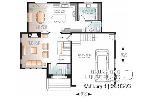 1st level - 4 bedroom house plan, master suite, large laundry room, great kitchen island, double garage - Wellbury 4