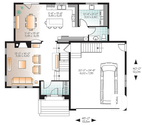 1st level - 4 bedroom house plan, master suite, large laundry room, great kitchen island, double garage - Wellbury 4