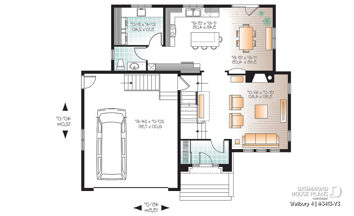 1st level - 4 bedroom house plan, master suite, large laundry room, great kitchen island, double garage - Wellbury 4