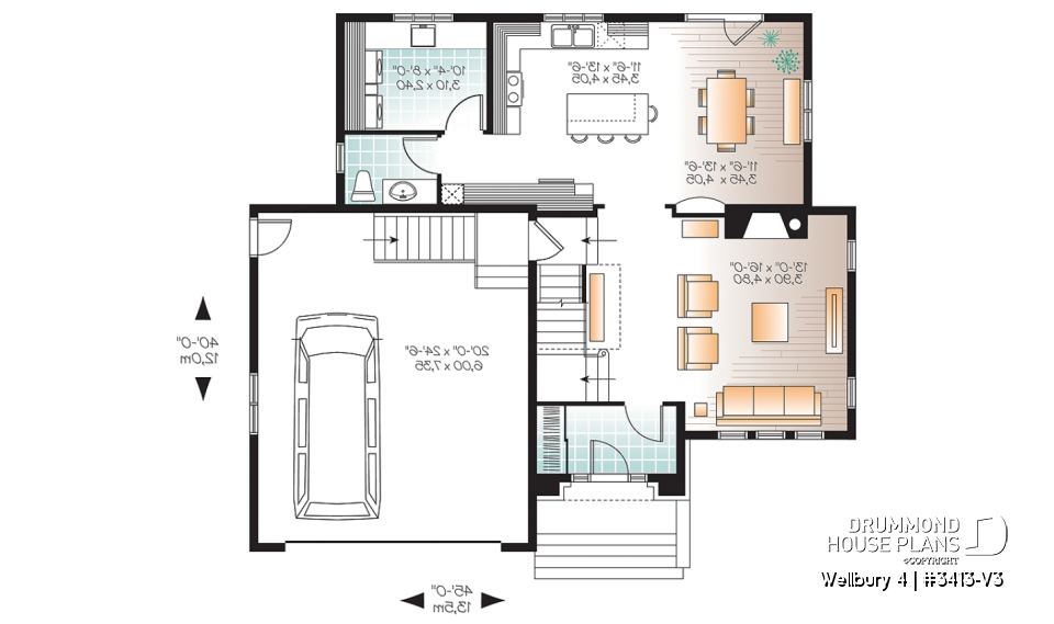 1st level - 4 bedroom house plan, master suite, large laundry room, great kitchen island, double garage - Wellbury 4