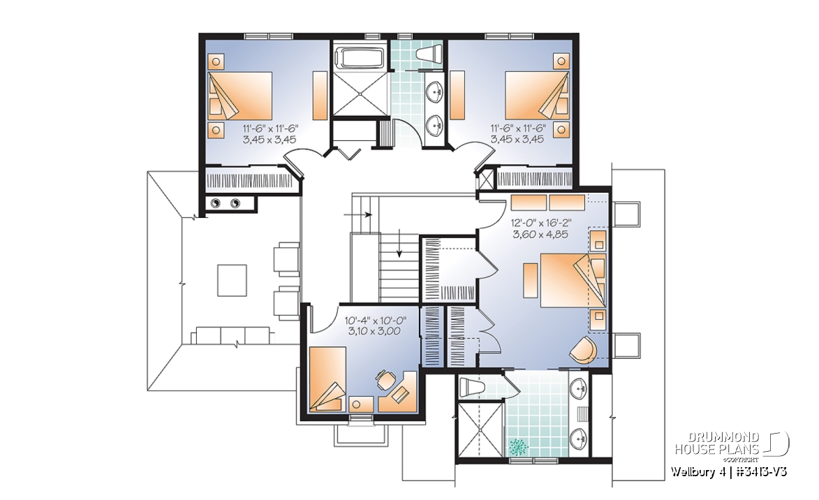 2nd level - 4 bedroom house plan, master suite, large laundry room, great kitchen island, double garage - Wellbury 4