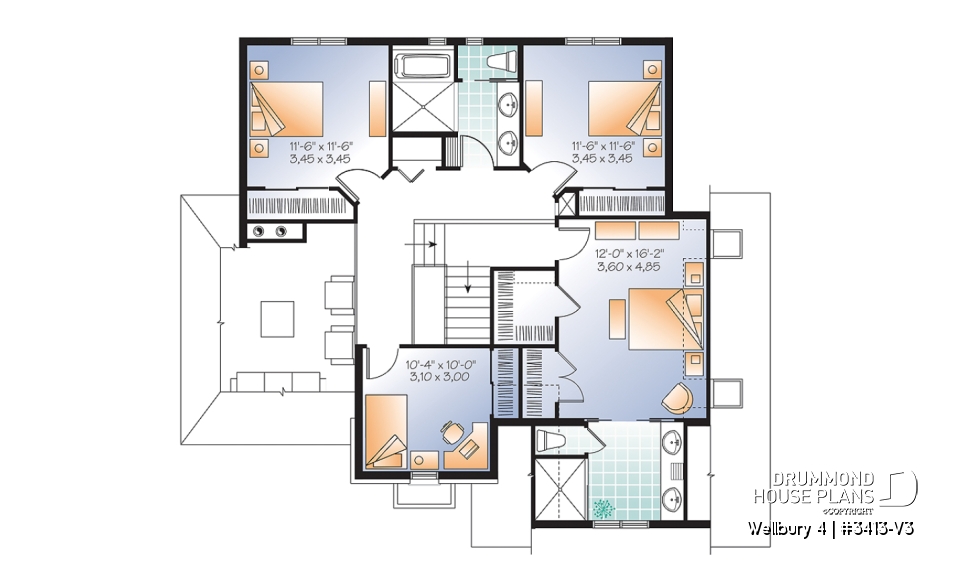 2nd level - 4 bedroom house plan, master suite, large laundry room, great kitchen island, double garage - Wellbury 4
