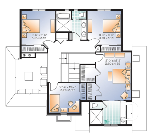 2nd level - 4 bedroom house plan, master suite, large laundry room, great kitchen island, double garage - Wellbury 4