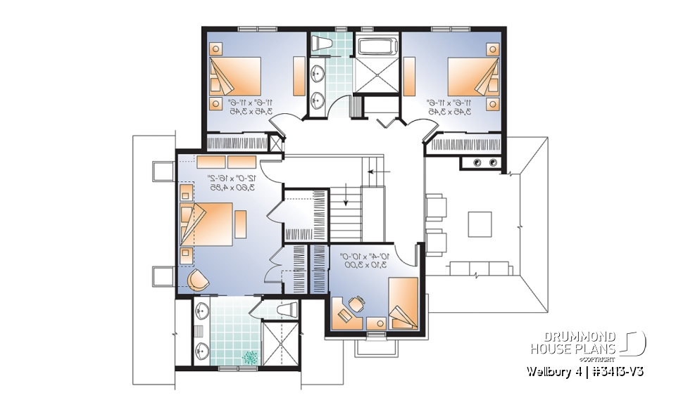 2nd level - 4 bedroom house plan, master suite, large laundry room, great kitchen island, double garage - Wellbury 4