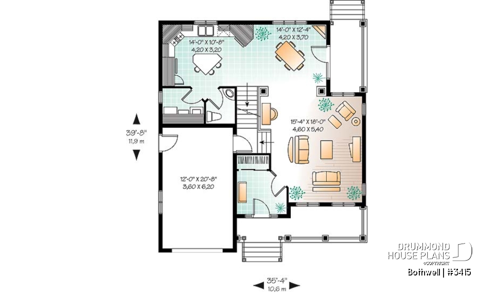 1st level - Beautiful country house plan with 9' ceiling, large family room - Bothwell
