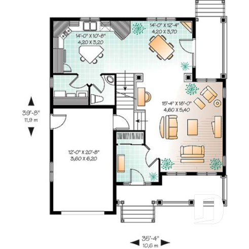 1st level - Beautiful country house plan with 9' ceiling, large family room - Bothwell