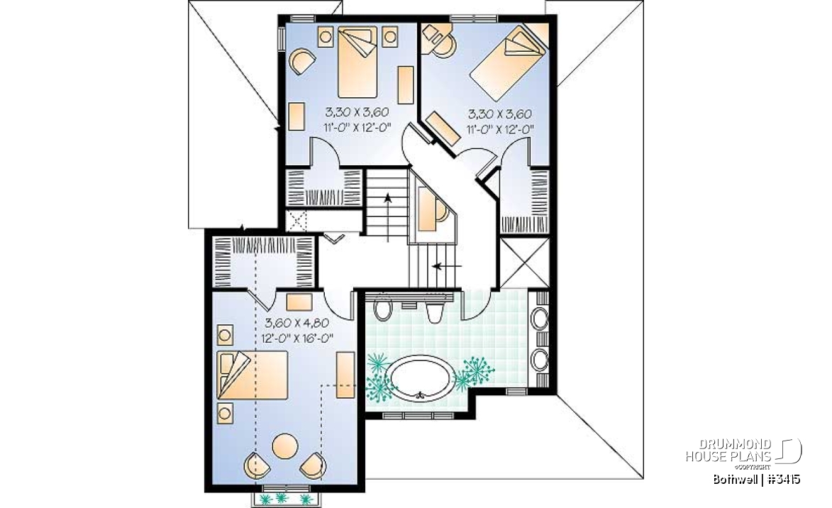 2nd level - Beautiful country house plan with 9' ceiling, large family room - Bothwell