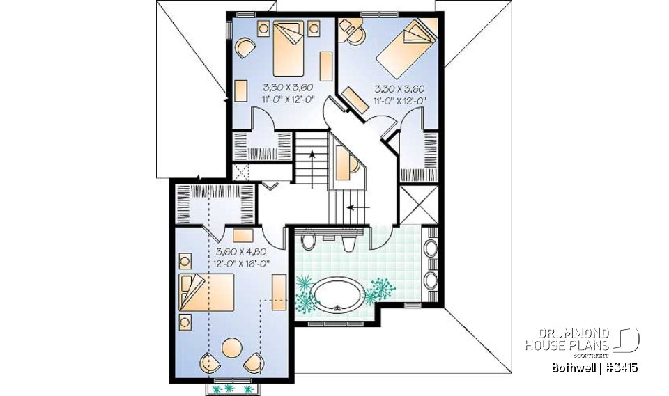 2nd level - Beautiful country house plan with 9' ceiling, large family room - Bothwell