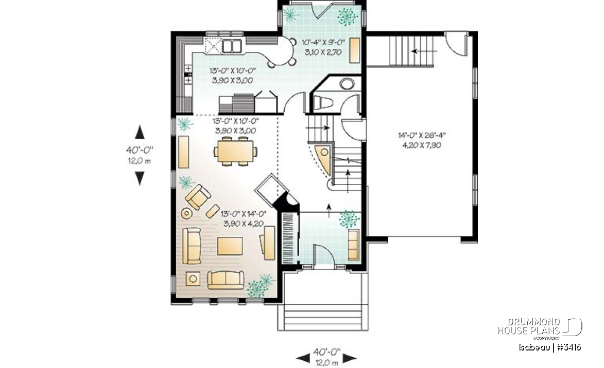 1st level - Manor style 2 storey house plan, classical look, large master suite - Isabeau