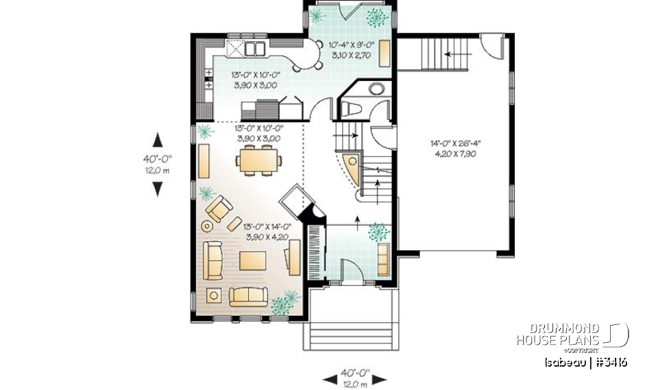 1st level - Manor style 2 storey house plan, classical look, large master suite - Isabeau