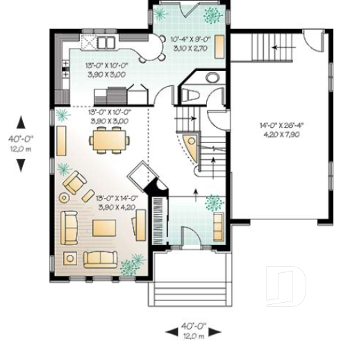 1st level - Manor style 2 storey house plan, classical look, large master suite - Isabeau