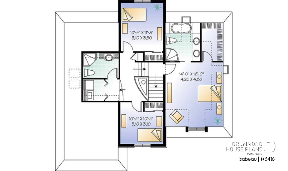 2nd level - Manor style 2 storey house plan, classical look, large master suite - Isabeau