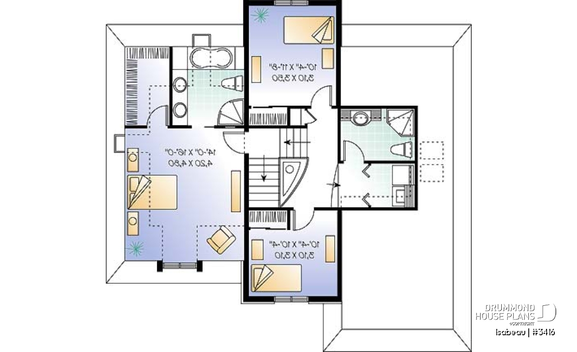 2nd level - Manor style 2 storey house plan, classical look, large master suite - Isabeau