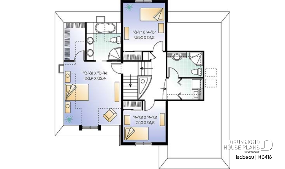 2nd level - Manor style 2 storey house plan, classical look, large master suite - Isabeau