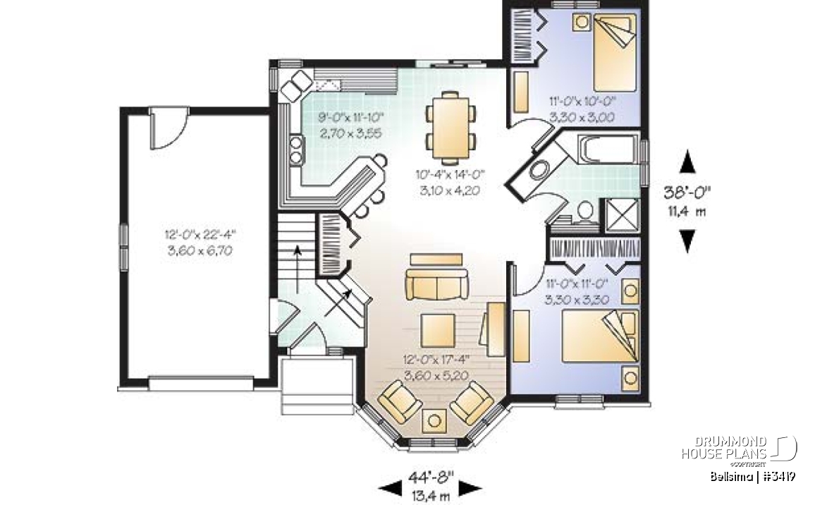 1st level - Split-entry house plan with 2 bedrooms, unfinished daylight basement - Bellsima