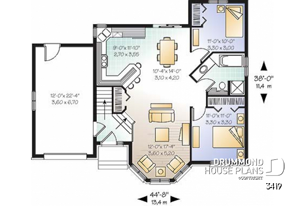 1st level - Split-entry house plan with 2 bedrooms, unfinished daylight basement - Bellsima