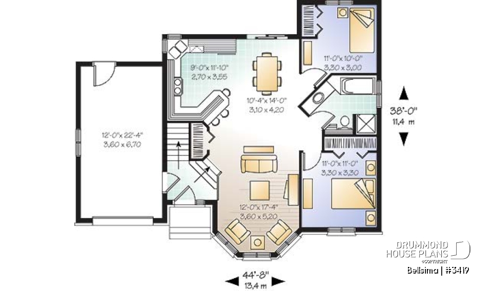 1st level - Split-entry house plan with 2 bedrooms, unfinished daylight basement - Bellsima