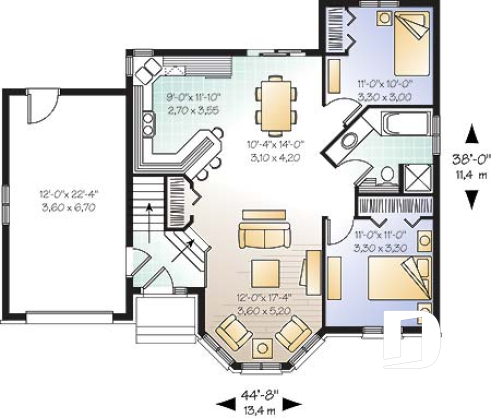 1st level - Split-entry house plan with 2 bedrooms, unfinished daylight basement - Bellsima