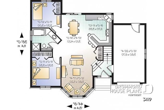 1st level - Split-entry house plan with 2 bedrooms, unfinished daylight basement - Bellsima