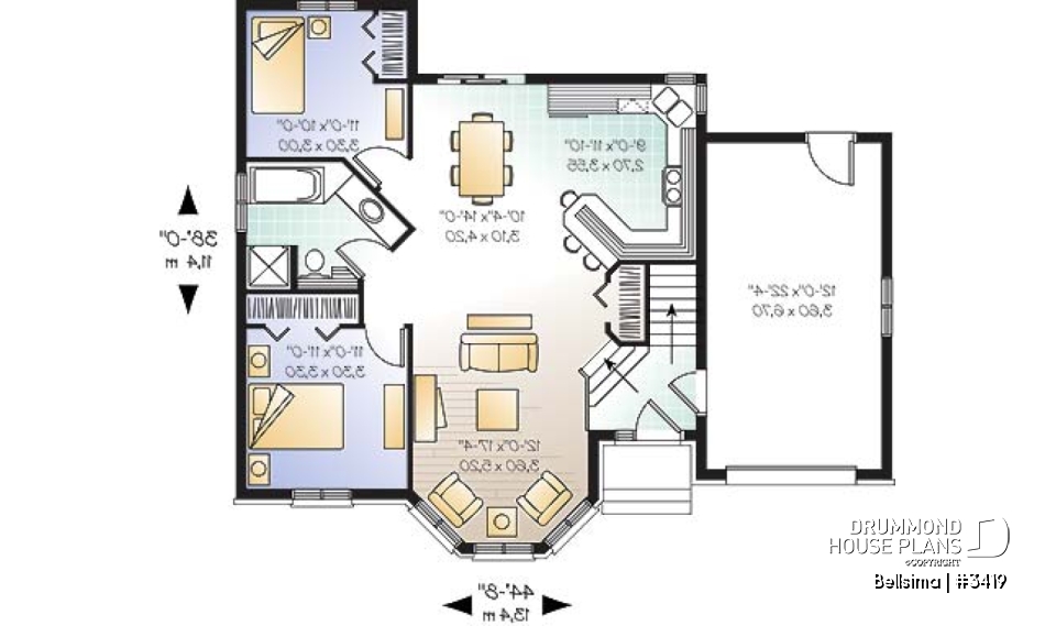 1st level - Split-entry house plan with 2 bedrooms, unfinished daylight basement - Bellsima