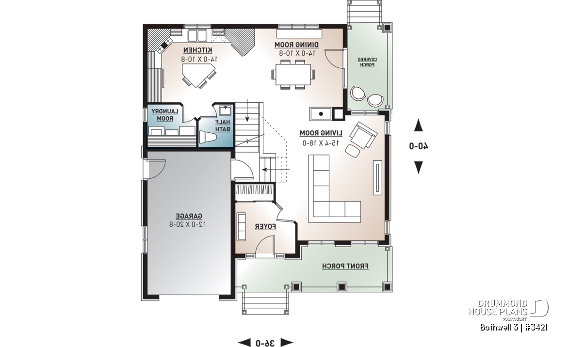 1st level - Traditional home plan with 3 bedrooms, garage, sheltered side terrace - Bothwell 3
