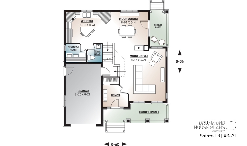 1st level - Traditional home plan with 3 bedrooms, garage, sheltered side terrace - Bothwell 3