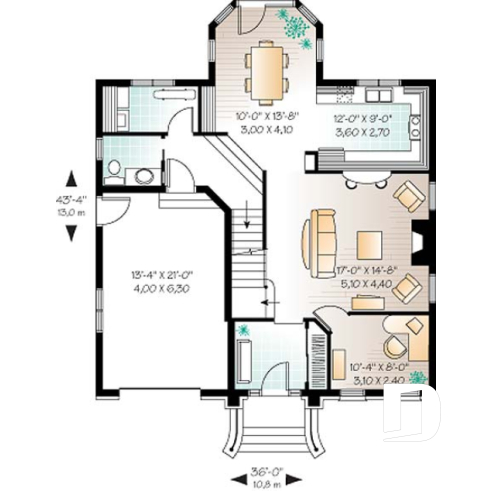 1st level - Beautiful European inspired house plan with master suite, 2 secondary bath, home office, garage - Versaille1