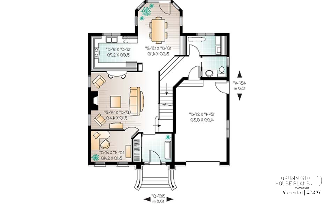 1st level - Beautiful European inspired house plan with master suite, 2 secondary bath, home office, garage - Versaille1