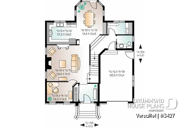 1st level - Beautiful European inspired house plan with master suite, 2 secondary bath, home office, garage - Versaille1