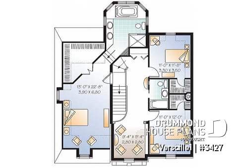 2nd level - Beautiful European inspired house plan with master suite, 2 secondary bath, home office, garage - Versaille1