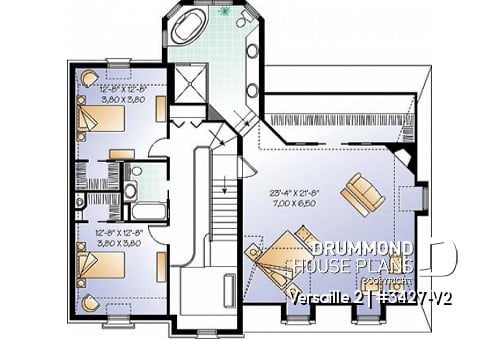 2nd level - House plan with large master suite, double garage, 2 fireplaces and cathedral ceiling, mezzanine - Versaille 2