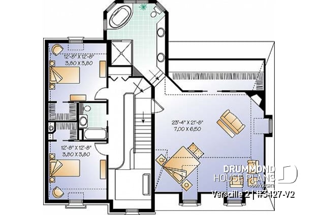2nd level - House plan with large master suite, double garage, 2 fireplaces and cathedral ceiling, mezzanine - Versaille 2