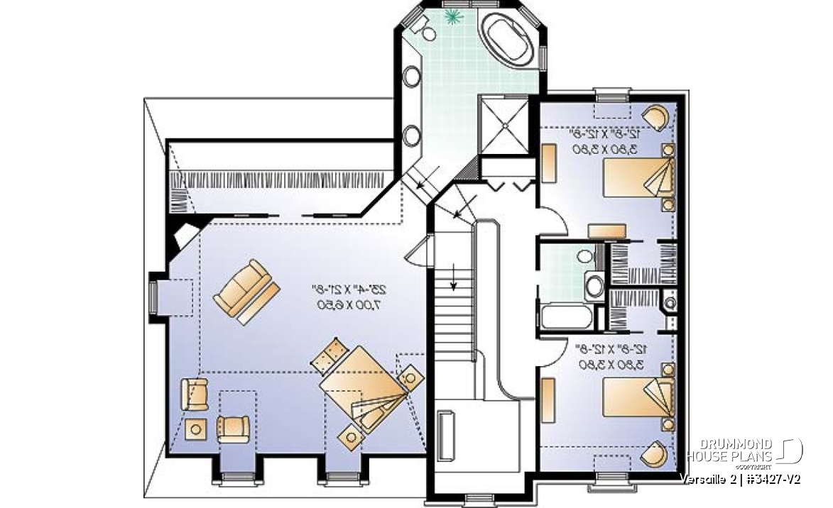 2nd level - House plan with large master suite, double garage, 2 fireplaces and cathedral ceiling, mezzanine - Versaille 2