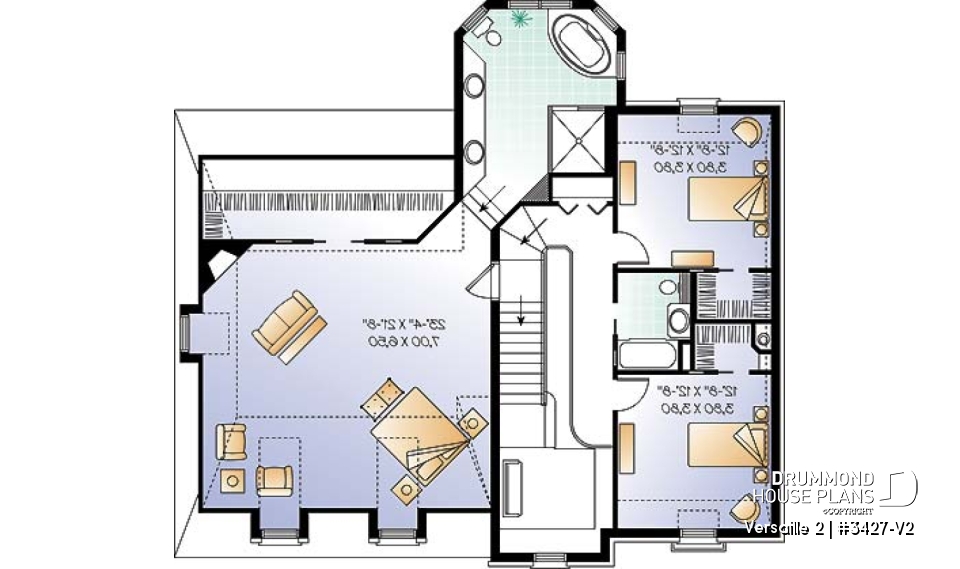 2nd level - House plan with large master suite, double garage, 2 fireplaces and cathedral ceiling, mezzanine - Versaille 2