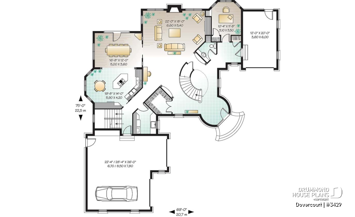 1st level - Somptuous 3-car garage, 3 to 4 bedrooms house plan, 2.5 baths, home office, fireplace - Dovercourt
