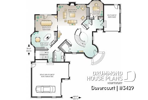 1st level - Somptuous 3-car garage, 3 to 4 bedrooms house plan, 2.5 baths, home office, fireplace - Dovercourt