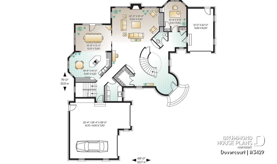 1st level - Somptuous 3-car garage, 3 to 4 bedrooms house plan, 2.5 baths, home office, fireplace - Dovercourt