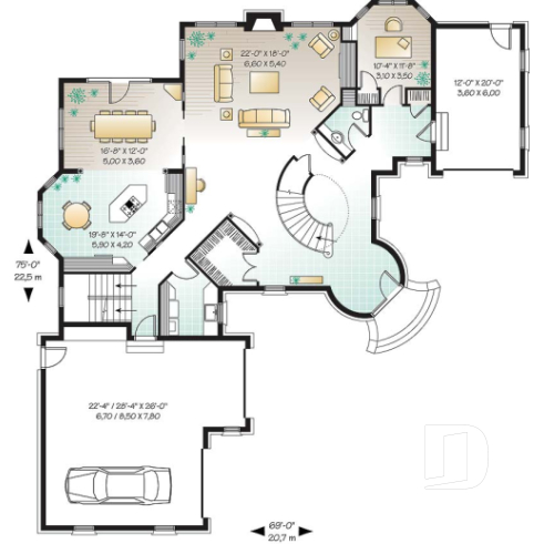 1st level - Somptuous 3-car garage, 3 to 4 bedrooms house plan, 2.5 baths, home office, fireplace - Dovercourt