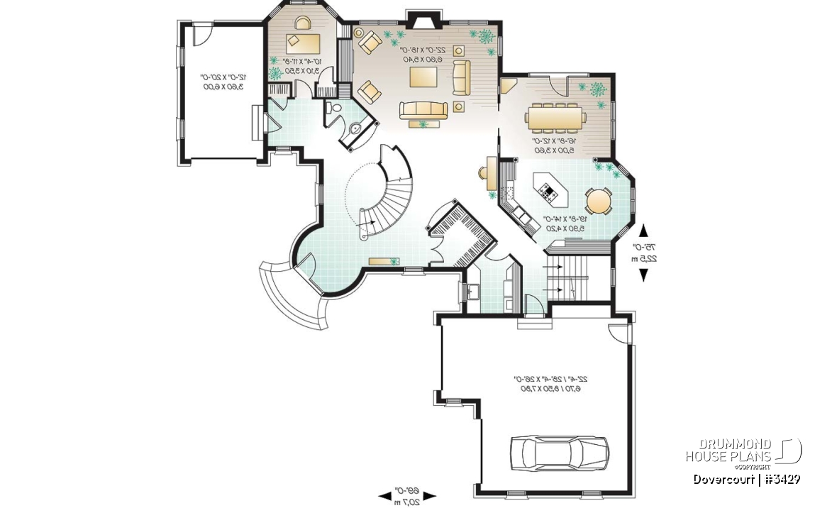 1st level - Somptuous 3-car garage, 3 to 4 bedrooms house plan, 2.5 baths, home office, fireplace - Dovercourt