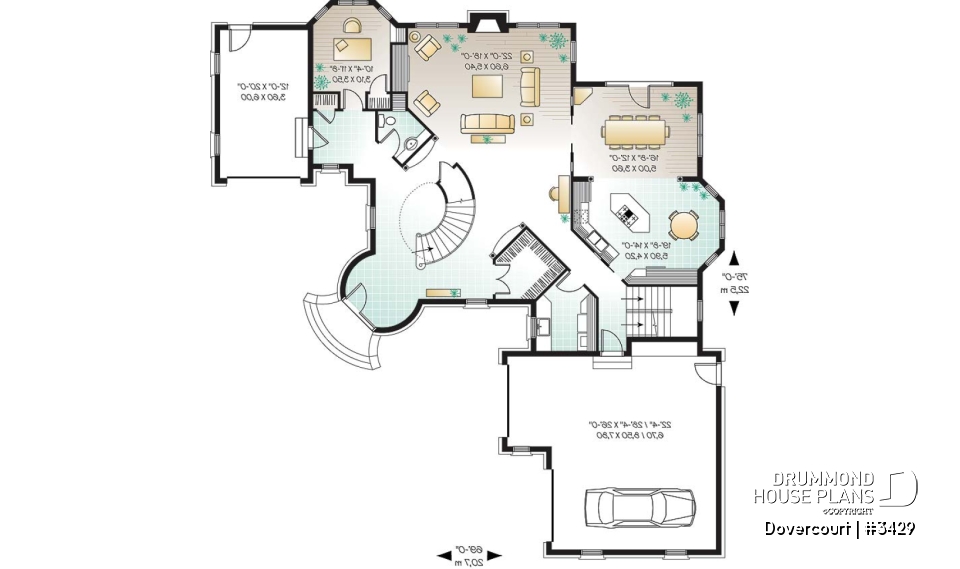 1st level - Somptuous 3-car garage, 3 to 4 bedrooms house plan, 2.5 baths, home office, fireplace - Dovercourt