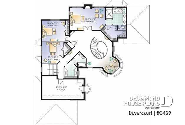 2nd level - Somptuous 3-car garage, 3 to 4 bedrooms house plan, 2.5 baths, home office, fireplace - Dovercourt