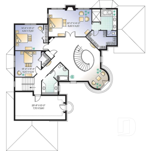 2nd level - Somptuous 3-car garage, 3 to 4 bedrooms house plan, 2.5 baths, home office, fireplace - Dovercourt