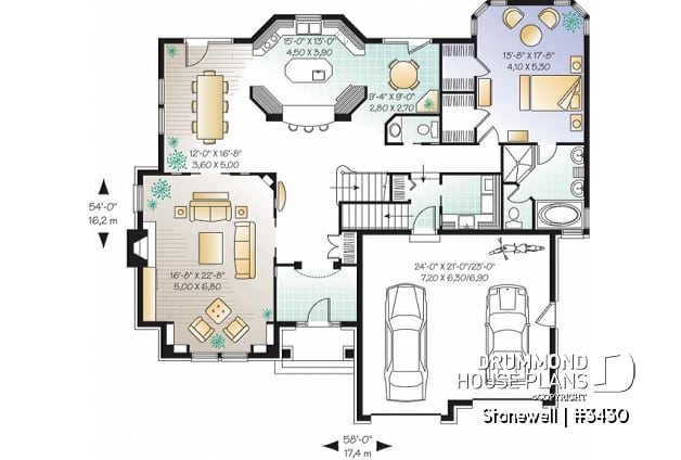 1st level - Europen home plan, 3 to 4 bedrooms, large bonus, master suite on main level, 2-car garage, formal living room - Stonewell