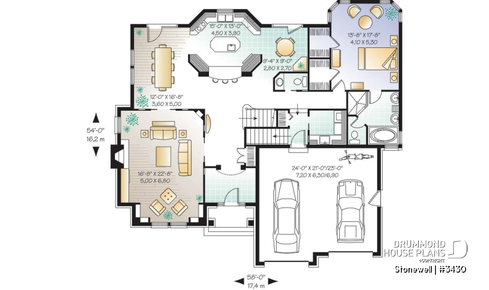 1st level - Europen home plan, 3 to 4 bedrooms, large bonus, master suite on main level, 2-car garage, formal living room - Stonewell