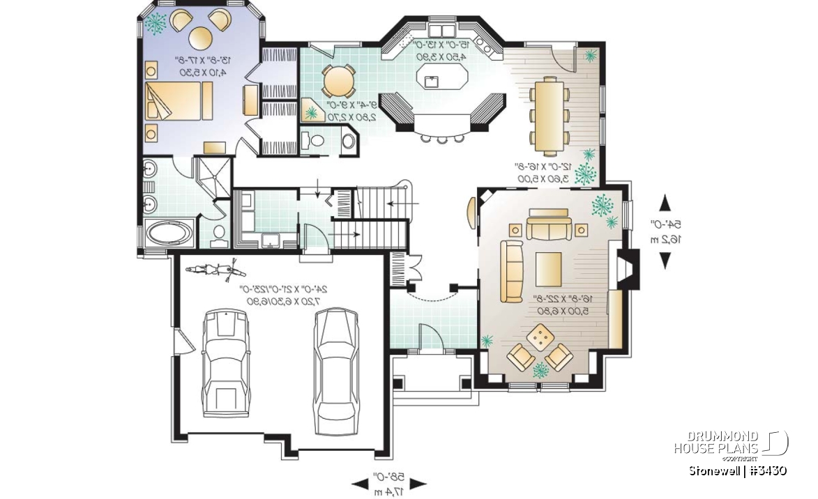 1st level - Europen home plan, 3 to 4 bedrooms, large bonus, master suite on main level, 2-car garage, formal living room - Stonewell