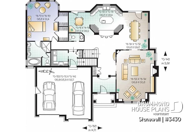 1st level - Europen home plan, 3 to 4 bedrooms, large bonus, master suite on main level, 2-car garage, formal living room - Stonewell